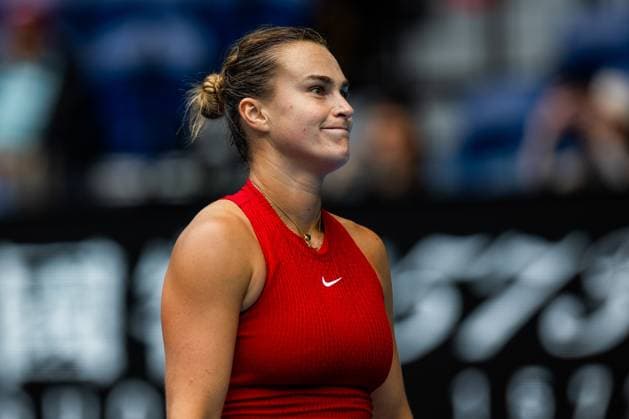 (240119) -- MELBOURNE, Jan. 19, 2024 -- Aryna Sabalenka reacts during the women s singles third round match between Aryna Sabalenka of Belarus and Lesia Tsurenko of Ukraine at the Australian Open tennis tournament in Melbourne, Australia, Jan. 19, 2024. (Photo by Xinhua) (SP)AUSTRALIA-MELBOURNE-TENNIS-AUSTRALIAN OPEN ChuxChen 