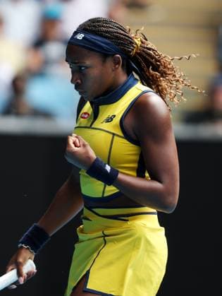 (240119) -- MELBOURNE, Jan. 19, 2024 -- Coco Gauff of the United States celebrates scoring during the women s singles third round match between Coco Gauff of the United States and her compatriot Alycia Parks at Australian Open tennis tournament in Melbourne, Australia, Jan. 19, 2024. ) (SP)AUSTRALIA-MELBOURNE-TENNIS-AUSTRALIAN OPEN MaxPing 
