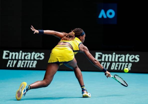 (240119) -- MELBOURNE, Jan. 19, 2024 -- Coco Gauff of the United States hits a return during the women s singles third round match between Coco Gauff of the United States and her compatriot Alycia Parks at Australian Open tennis tournament in Melbourne, Australia, Jan. 19, 2024. ) (SP)AUSTRALIA-MELBOURNE-TENNIS-AUSTRALIAN OPEN MaxPing 
