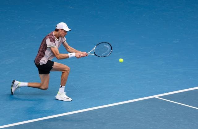 (240119) -- MELBOURNE, Jan. 19, 2024 -- Jannik Sinner of?Italy returns a shot during the men s singles 3rd round match between Jannik Sinner of Italy and Sebastian Baez of Argentina at Australian Open tennis tournament in Melbourne, Australia, Jan. 19, 2024. ) (SP)AUSTRALIA-MELBOURNE-TENNIS-AUSTRALIAN OPEN MaxPing 