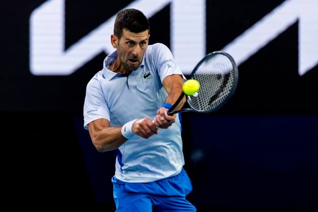 MELBOURNE, VIC - JANUARY 19: Novak Djokovic of Serbia in action during the 3rd round of the 2024 Australian Open on January 19 2024, at Melbourne Park in Melbourne, Australia. (Photo by Jason Heidrich Icon Sportswire) TENNIS: JAN 19 Australian Open EDITORIAL USE ONLY Icon240119192