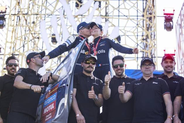 229 BAUD Lionel (fra), BAUD Lucie (fra), Overdrive Racing, Toyota Hilux, FIA Ultimate, FIA W2RC, ambiance during the Final Podium of the Dakar 2024 on January 19, 2024 in Yanbu, Saudi Arabia - DAKAR 2024 - FINAL PODIUM DPPI Panoramic  05124022__UDE3450