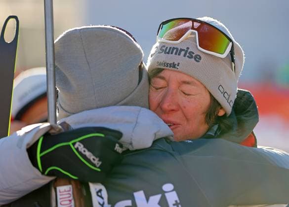 BIATHLON - IBU WC Antholz ANTHOLZ,ITALY,19.JAN.24 - BIATHLON - IBU World Cup, 12.5km short individual, ladies. Image shows Lena Haecki-Gross and coach Sandra Flunger (SUI).  GEPAxpictures xThomasxBachun
