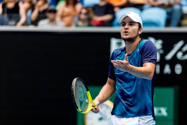 MELBOURNE, VIC - JANUARY 20: Miomir Kecmanovic of Serbia shows his frustration during the 3rd round of the 2024 Australian Open on January 20 2024, at Melbourne Park in Melbourne, Australia. (Photo by Jason Heidrich Icon Sportswire) TENNIS: JAN 20 Australian Open EDITORIAL USE ONLY Icon240120056