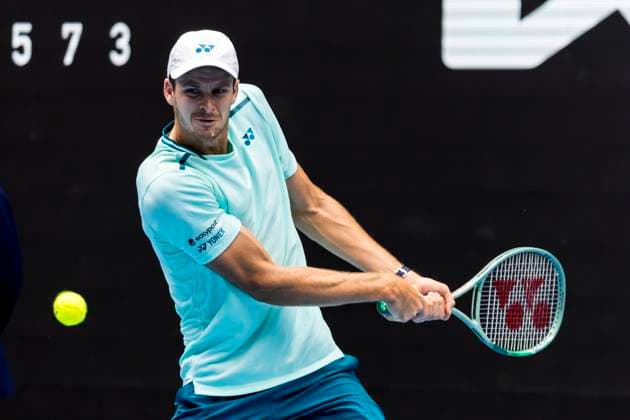 MELBOURNE, VIC - JANUARY 20: Hubert Hurkacz of Poland in action during the 3rd round of the 2024 Australian Open on January 20 2024, at Melbourne Park in Melbourne, Australia. (Photo by Jason Heidrich Icon Sportswire) TENNIS: JAN 20 Australian Open EDITORIAL USE ONLY Icon240120102