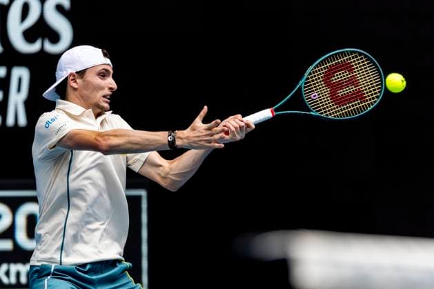 MELBOURNE, VIC - JANUARY 20: Ugo Humbert of France in action during the 3rd round of the 2024 Australian Open on January 20 2024, at Melbourne Park in Melbourne, Australia. (Photo by Jason Heidrich Icon Sportswire) TENNIS: JAN 20 Australian Open EDITORIAL USE ONLY Icon240120117