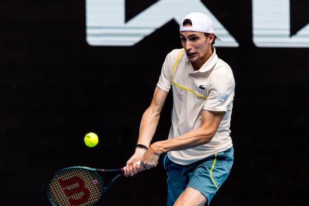 MELBOURNE, VIC - JANUARY 20: Ugo Humbert of France in action during the 3rd round of the 2024 Australian Open on January 20 2024, at Melbourne Park in Melbourne, Australia. (Photo by Jason Heidrich Icon Sportswire) TENNIS: JAN 20 Australian Open EDITORIAL USE ONLY Icon240120120
