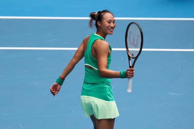 January 20, 2024, Melbourne, Victoria, Australia: MELBOURNE, AUSTRALIA - JANUARY 20: Qinwen Zheng of China celebrates beating Yafan Wang of China on Day 7 of the 2024 Australian Open at Melbourne Park on January 20, 2024 in Melbourne, Australia. Melbourne Australia - ZUMAp121 20240120_zsp_p121_019 Copyright: xChrisxPutnamx
