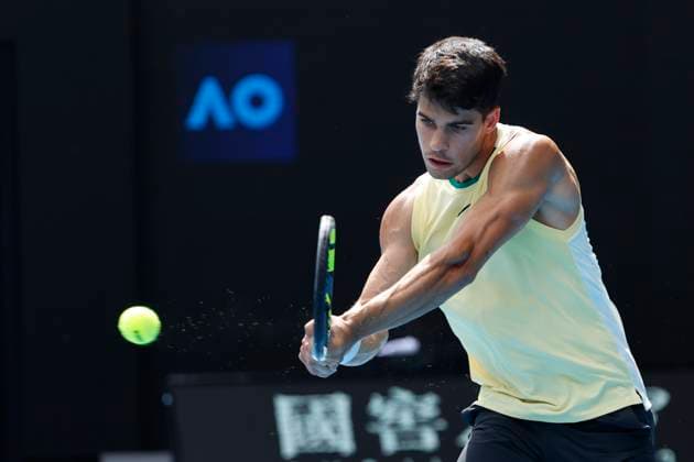January 20, 2024, Melbourne, Victoria, Australia: Cartlos Alcaraz (ESP) In action during their round third singles match against Juncheng Shang (CHN) in action during their round singles match against on day seven of the 2024 Australian Open at Melbourne Park on January 20, 2024 in Melbourne, Australia. Melbourne Australia - ZUMAl131 20240120_zsp_l131_011 Copyright: xCiroxDexLucax