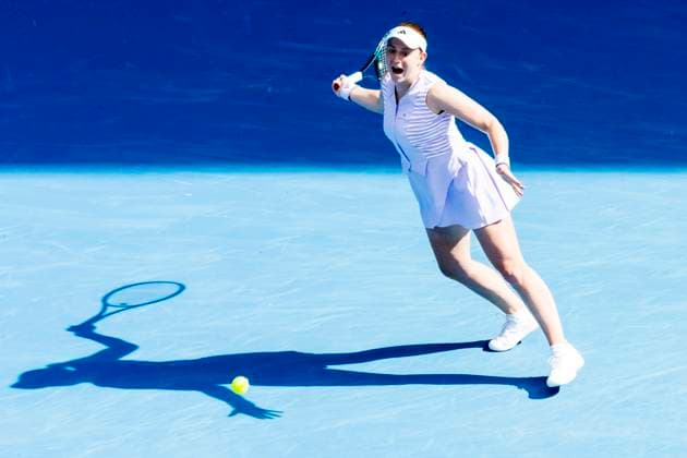 MELBOURNE, VIC - JANUARY 20: Jelena Ostapenko of Latvia in action during the 3rd round of the 2024 Australian Open on January 20 2024, at Melbourne Park in Melbourne, Australia. (Photo by Jason Heidrich Icon Sportswire) TENNIS: JAN 20 Australian Open EDITORIAL USE ONLY Icon240120173