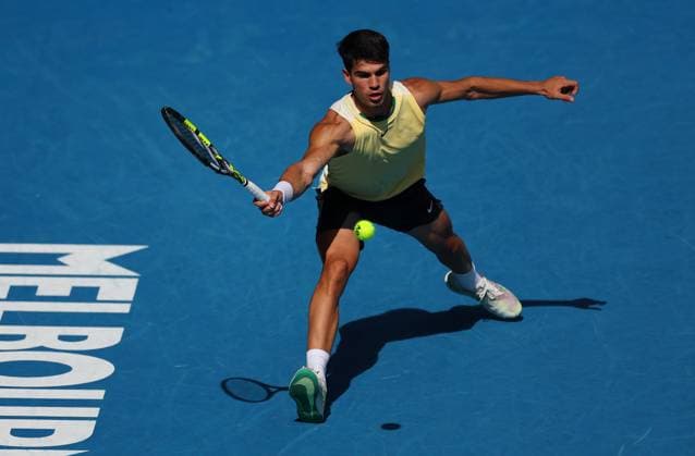 Carlos Alcaraz of Spain in action Australian Open, Day Seven, Tennis, Melbourne Park, Melbourne, Australia - 20 Jan 2024  Copyright: xEllaxLing Shutterstockx 14306285ad