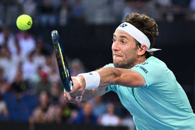 TENNIS AUSTRALIAN OPEN, Casper Ruud of Norway in action during his 3rd round match against Cameron Norrie of the United Kingdom on Day 7 of the 2024 Australian Open at Melbourne Park in Melbourne, Saturday, January 20, 2024. ( NO ARCHIVING, EDITORIAL USE ONLY, NO USE IN BOOKS WITHOUT CONSENT MELBOURNE VICTORIA AUSTRALIA  Copyright: xJOELxCARRETTx 20240120001891293026