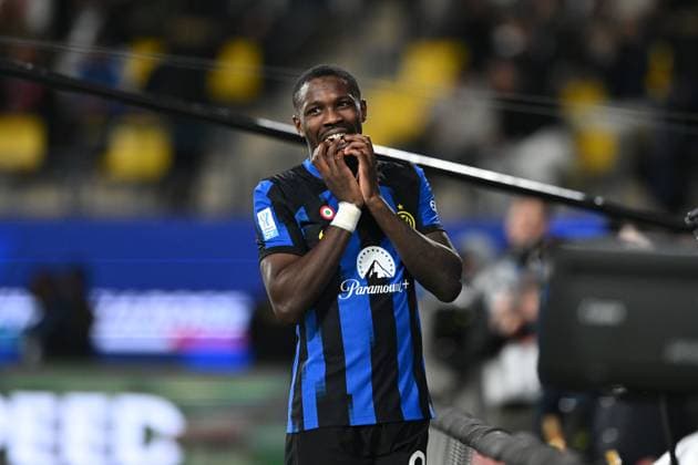 Marcus Thuram(Inter) during the Italian Italy SuperCup match between Inter 3-0 Lazio at Al -Awwal Stadium on Riyad January 19 , 2023 in Florence Italy. Noxthirdxpartyxsales  (241304224)