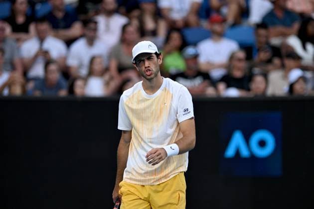 TENNIS AUSTRALIAN OPEN, Nuno Borges from Portugal reacts during his round 3 match against Grigor Dimitrov of Bulgaria on Day 7 of the 2024 Australian Open at Melbourne Park in Melbourne, Saturday, January 20, 2024. ( NO ARCHIVING, EDITORIAL USE ONLY, NO USE IN BOOKS WITHOUT CONSENT MELBOURNE VICTORIA AUSTRALIA  Copyright: xLUKASxCOCHx 20240120001891298495