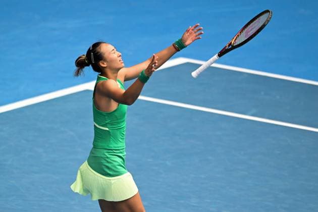 Qinwen Zheng (CHN) celebrates winning her third round match Australian Open, Day Seven, Tennis, Melbourne Park, Melbourne, Australia - 20 Jan 2024  Copyright: xJamesxGourley Shutterstockx 14306286ev