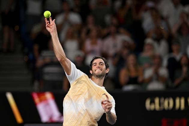 TENNIS AUSTRALIAN OPEN, Nuno Borges from Portugal celebrates his 3rd round win over Grigor Dimitrov of Bulgaria on Day 7 of the 2024 Australian Open at Melbourne Park in Melbourne, Saturday, January 20, 2024. ( NO ARCHIVING, EDITORIAL USE ONLY, NO USE IN BOOKS WITHOUT CONSENT MELBOURNE VICTORIA AUSTRALIA  Copyright: xLUKASxCOCHx 20240120001891309582