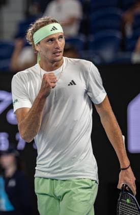 (240120) -- MELBOURNE, Jan. 20, 2024 -- Alexander Zverev celebrates scoring during the men s singles third round match between Alexander Zverev of Germany and Alex Michelsen of the United States at the Australian Open tennis tournament in Melbourne, Australia, Jan. 20, 2024. (Photo by Xinhua) (SP)AUSTRALIA-MELBOURNE-TENNIS-AUSTRALIAN OPEN HuxJingchen 