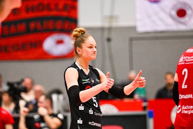 1 Volleyball Bundesliga Women, Dresdner SC vs Allianz MTV Stuttgart, Dresden, 20 01 2024 Lotte Goertz Dresdner SC, 5 1 Volleyball Bundesliga Women, Dresdner SC vs Allianz MTV Stuttgart on 20 01 2024 at the Margon Arena Dresden Copyright: xBEAUTIFULxSPORTS Hoepnerx