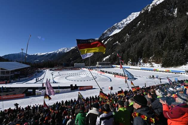 A general view of Antholz Biathlon Stadium (Italy) during IBU Biathlon World Cup 2024 - Mixed Relay (W+M), Biathlon race in Anterselva, Italy, January 20 2024  Copyright: xGianlucaxRicci IPAxSportx xipa-ax xx IPA_42833730 IPA_Agency_IPA42833730