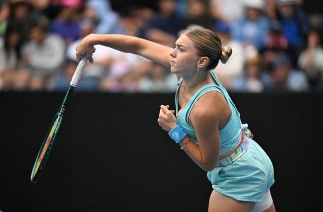 TENNIS AUSTRALIAN OPEN, Maria Timofeeva of Russia in action during her 4th round match against Marta Kostyuk of Ukraine on Day 8 of the 2024 Australian Open at Melbourne Park in Melbourne, Sunday, January 21, 2024. ( NO ARCHIVING, EDITORIAL USE ONLY, NO USE IN BOOKS WITHOUT CONSENT MELBOURNE VICTORIA AUSTRALIA  Copyright: xJAMESxROSSx 20240121001891657760