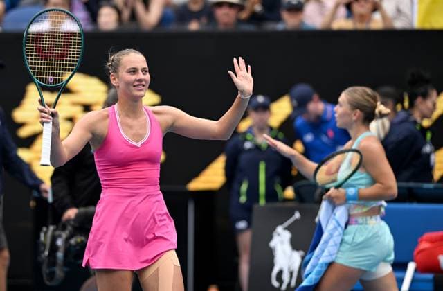 TENNIS AUSTRALIAN OPEN, Marta Kostyuk of Ukraine reacts after winning her 4th round match against Maria Timofeeva of Russia on Day 8 of the 2024 Australian Open at Melbourne Park in Melbourne, Sunday, January 21, 2024. ( NO ARCHIVING, EDITORIAL USE ONLY, NO USE IN BOOKS WITHOUT CONSENT MELBOURNE VICTORIA AUSTRALIA  Copyright: xJAMESxROSSx 20240121001891682695