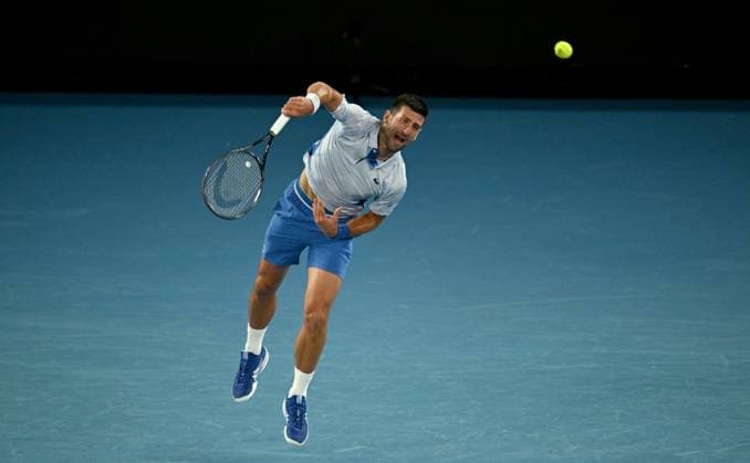 TENNIS AUSTRALIAN OPEN, Novak Djokovic of Serbia serves during his 4th round match against Adrian Mannarino of France on Day 8 of the 2024 Australian Open at Melbourne Park in Melbourne, Sunday, January 21, 2024. ( NO ARCHIVING, EDITORIAL USE ONLY, NO USE IN BOOKS WITHOUT CONSENT MELBOURNE VICTORIA AUSTRALIA  Copyright: xLUKASxCOCHx 20240121001891685737