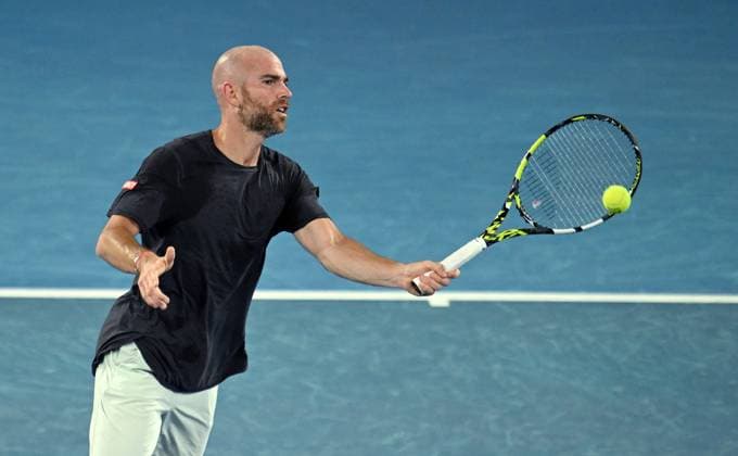 TENNIS AUSTRALIAN OPEN, Adrian Mannarino of France returns during his 4th round match against Novak Djokovic of Serbia on Day 8 of the 2024 Australian Open at Melbourne Park in Melbourne, Sunday, January 21, 2024. ( NO ARCHIVING, EDITORIAL USE ONLY, NO USE IN BOOKS WITHOUT CONSENT MELBOURNE VICTORIA AUSTRALIA  Copyright: xLUKASxCOCHx 20240121001891688848