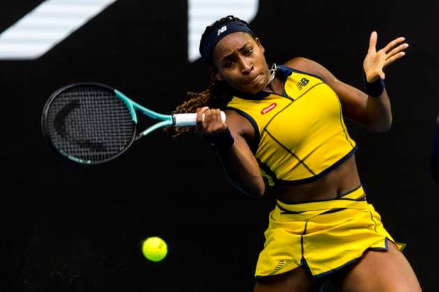 MELBOURNE, VIC - JANUARY 21: Coco Gauff of the United States of America in action during the 4th round of the 2024 Australian Open on January 21 2024, at Melbourne Park in Melbourne, Australia. (Photo by Jason Heidrich Icon Sportswire) TENNIS: JAN 21 Australian Open EDITORIAL USE ONLY Icon240121031