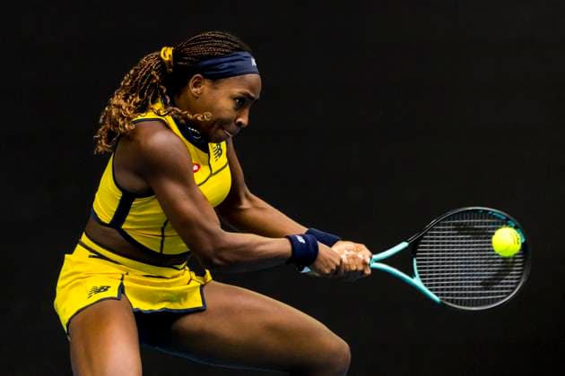 MELBOURNE, VIC - JANUARY 21: Coco Gauff of the United States of America in action during the 4th round of the 2024 Australian Open on January 21 2024, at Melbourne Park in Melbourne, Australia. (Photo by Jason Heidrich Icon Sportswire) TENNIS: JAN 21 Australian Open EDITORIAL USE ONLY Icon240121032