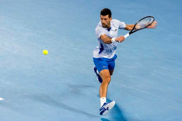 MELBOURNE, VIC - JANUARY 21: Novak Djokovic of Serbia in action during the 4th round of the 2024 Australian Open on January 21 2024, at Melbourne Park in Melbourne, Australia. (Photo by Jason Heidrich Icon Sportswire) TENNIS: JAN 21 Australian Open EDITORIAL USE ONLY Icon240121102