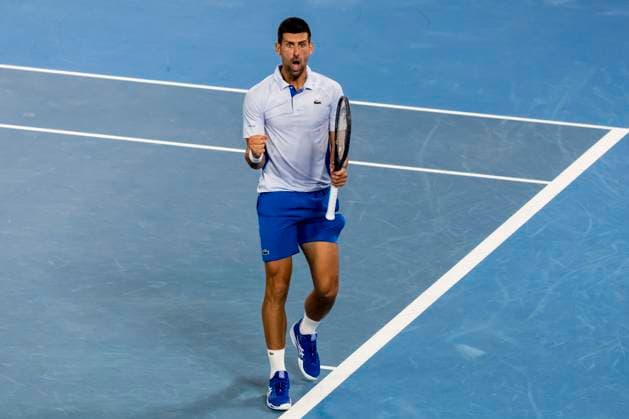MELBOURNE, VIC - JANUARY 21: Novak Djokovic of Serbia celebrates during the 4th round of the 2024 Australian Open on January 21 2024, at Melbourne Park in Melbourne, Australia. (Photo by Jason Heidrich Icon Sportswire) TENNIS: JAN 21 Australian Open EDITORIAL USE ONLY Icon240121127
