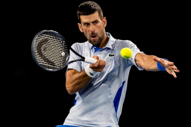 MELBOURNE, VIC - JANUARY 21: Novak Djokovic of Serbia in action during the 4th round of the 2024 Australian Open on January 21 2024, at Melbourne Park in Melbourne, Australia. (Photo by Jason Heidrich Icon Sportswire) TENNIS: JAN 21 Australian Open EDITORIAL USE ONLY Icon240121142