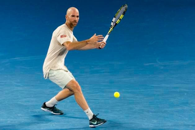 MELBOURNE, VIC - JANUARY 21: Adrian Mannarino of France in action during the 4th round of the 2024 Australian Open on January 21 2024, at Melbourne Park in Melbourne, Australia. (Photo by Jason Heidrich Icon Sportswire) TENNIS: JAN 21 Australian Open EDITORIAL USE ONLY Icon240121149