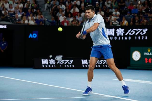 January 21, 2024, Melbourne, Victoria, Australia: Novak Djokovic (SRB) in action during their round four singles match against Adrian Mannarino (FRA) on day eight of the 2024 Australian Open at Melbourne Park on January 21, 2024 in Melbourne, Australia. Melbourne Australia - ZUMAl131 20240121_zsp_l131_020 Copyright: xCiroxDexLucax