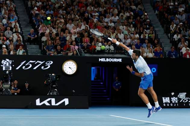 January 21, 2024, Melbourne, Victoria, Australia: Novak Djokovic (SRB) in action during their round four singles match against Adrian Mannarino (FRA) on day eight of the 2024 Australian Open at Melbourne Park on January 21, 2024 in Melbourne, Australia. Melbourne Australia - ZUMAl131 20240121_zsp_l131_037 Copyright: xCiroxDexLucax
