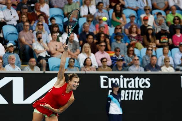 January 21, 2024, Melbourne, Victoria, Australia: Aryna Sabalenka) in action during their round four singles match against Amanda Anisimova (USA on day eight of the 2024 Australian Open at Melbourne Park on January 21, 2024 in Melbourne, Australia. Melbourne Australia - ZUMAl131 20240121_zsp_l131_045 Copyright: xCiroxDexLucax