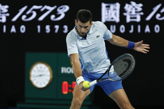 International Tennis match - Australian Open Novak Djokovic (SRB) in action during their round four singles match against Adrian Mannarino (FRA) during Australian Open, International Tennis match in Melbourne, Australia, January 21 2024 Melbourne Australia  Copyright: xIPAxSport ABACAx