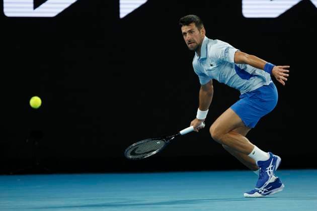 2024 Australian Open - Day 8 Novak Djokovic of Serbia is in action during his round four singles match against Adrian Mannarino of France on day eight of the 2024 Australian Open at Melbourne Park in Melbourne, Australia, on January 21, 2024. Melbourne Victoria Australia  Copyright: xCiroxDexLucax originalFilename:deluca-2024aust240121_npWLP.jpg
