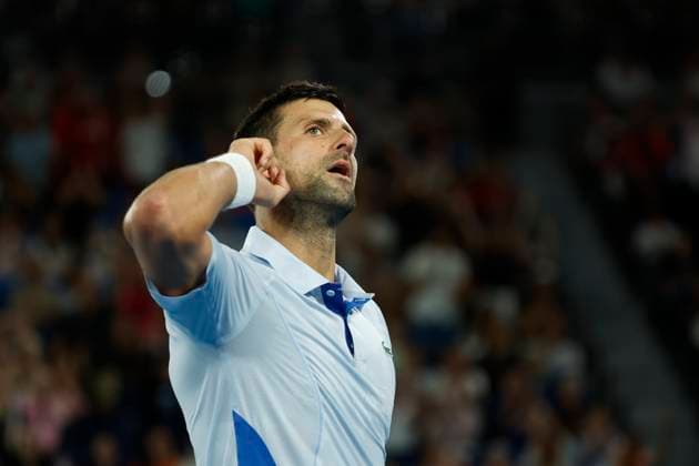 2024 Australian Open - Day 8 Novak Djokovic of Serbia is in action during his round four singles match against Adrian Mannarino of France on day eight of the 2024 Australian Open at Melbourne Park in Melbourne, Australia, on January 21, 2024. Melbourne Victoria Australia  Copyright: xCiroxDexLucax originalFilename:deluca-2024aust240121_npVgT.jpg
