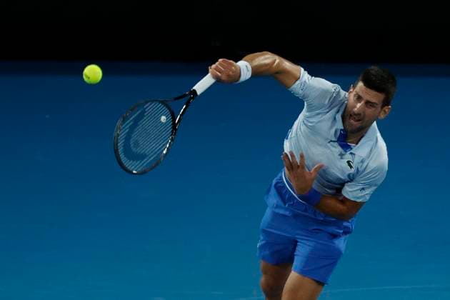 2024 Australian Open - Day 8 Novak Djokovic of Serbia is in action during his round four singles match against Adrian Mannarino of France on day eight of the 2024 Australian Open at Melbourne Park in Melbourne, Australia, on January 21, 2024. Melbourne Victoria Australia  Copyright: xCiroxDexLucax originalFilename:deluca-2024aust240121_npPA4.jpg