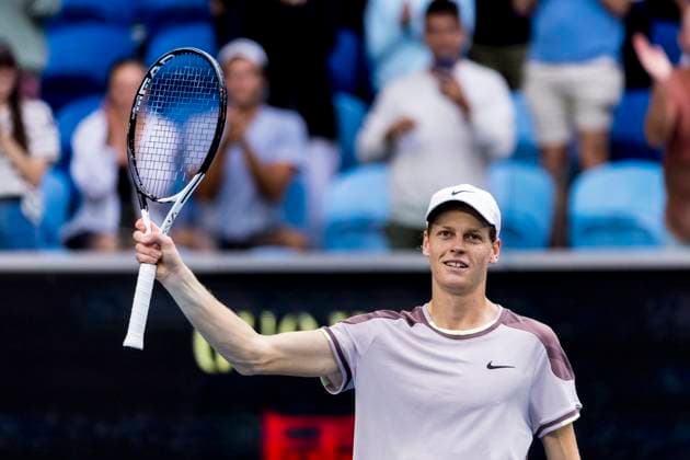 MELBOURNE, VIC - JANUARY 21: Jannik Sinner of Italy celebrates after winning his 4th round match of the 2024 Australian Open on January 21 2024, at Melbourne Park in Melbourne, Australia. (Photo by Jason Heidrich Icon Sportswire) TENNIS: JAN 21 Australian Open EDITORIAL USE ONLY Icon240121194