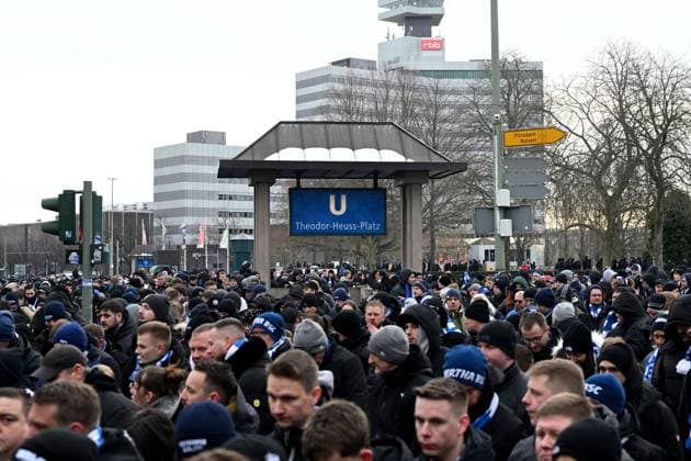 Football, Men, Season 2023 2024, 2 Bundesliga 18 Matchday , Hertha BSC Fortuna Düsseldorf, Commemoration of the deceased President Kay Bernstein Hertha BSC , in the picture funeral march of the fans and Ultras for the deceased President Kay Bernstein Hertha BSC , Meeting point at Theodor Heuss Platz, 21 01 2024, Copyright: xMatthiasxKochx