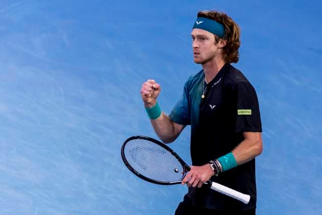 MELBOURNE, VIC - JANUARY 21: Andrey Rublev of Russia in action during the 4th round of the 2024 Australian Open on January 21 2024, at Melbourne Park in Melbourne, Australia. (Photo by Jason Heidrich Icon Sportswire) TENNIS: JAN 21 Australian Open EDITORIAL USE ONLY Icon240121228