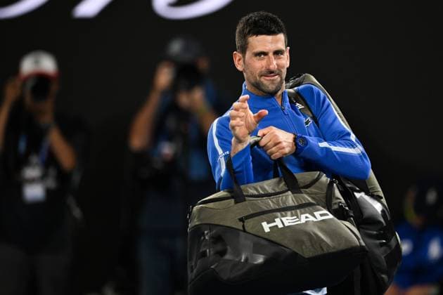 Novak Djokovic (SRB) celebrates winning his fourth round match Australian Open, Day Eight, Tennis, Melbourne Park, Melbourne, Australia - 21 Jan 2024  Copyright: xJamesxGourley Shutterstockx 14306289dp