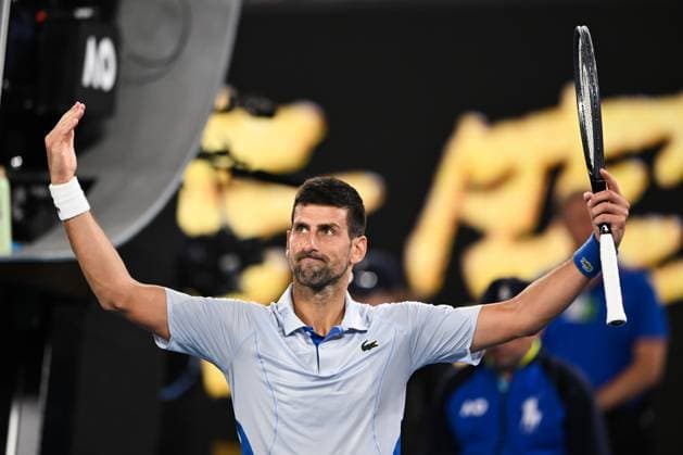 Novak Djokovic (SRB) celebrates winning his fourth round match Australian Open, Day Eight, Tennis, Melbourne Park, Melbourne, Australia - 21 Jan 2024  Copyright: xJamesxGourley Shutterstockx 14306289df