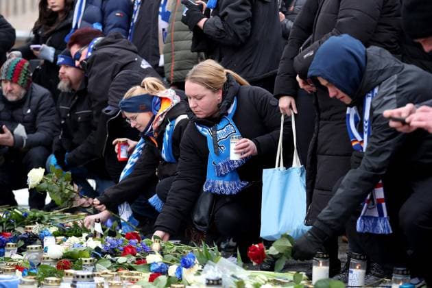 21 01 2024, xtgx, Soccer 2 Bundesliga, Hertha BSC Berlin Fortuna Duesseldorf emspor, v l Mourning for President President Kay Bernstein Hertha BSC Berlin in front of the Olympic Stadium Flowers, candles, condolences, flags, scarves DFL DFB REGULATIONS PROHIBIT ANY USE OF PHOTOGRAPHS as IMAGE SEQUENCES and or QUASI VIDEO Berlin