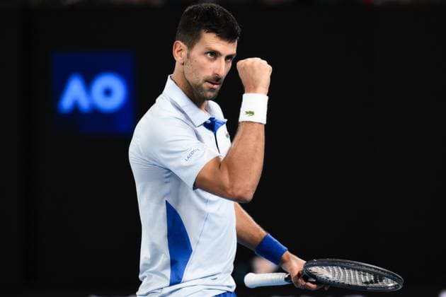 Novak Djokovic (SRB) celebrates during his fourth round match Australian Open, Day Eight, Tennis, Melbourne Park, Melbourne, Australia - 21 Jan 2024  Copyright: xJamesxGourley Shutterstockx 14306289cx