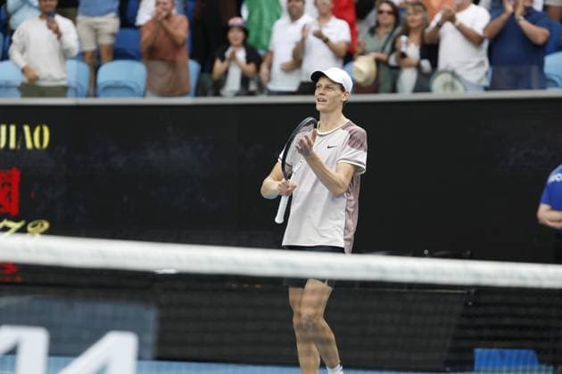 Jannik Sinner ( ITA) celebrates at the end of their round four singles match against Karen Khachanov during Australian Open, International Tennis match in Melbourne, Australia, January 21 2024  Copyright: xAgnxFoto IPAxSportx xipa-agency.x xx IPA_42842565 IPA_Agency_IPA42842565