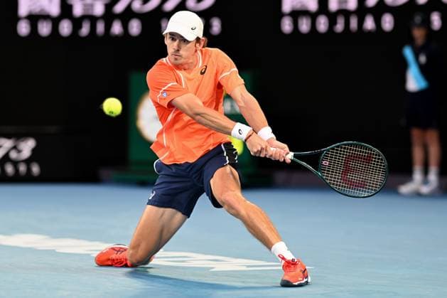 January 21, 2024: 10th seed ALEX DE MINAUR of Australia in action against 5th seed ANDREY RUBLEV of the Russian Federation on Rod Laver Arena in a Men s Singles 4th round match on day 8 of the 2024 Australian Open in Melbourne, Australia. Cal Media USA - ZUMAc04_ 20240121_faf_c04_036 Copyright: xSydneyxLowx