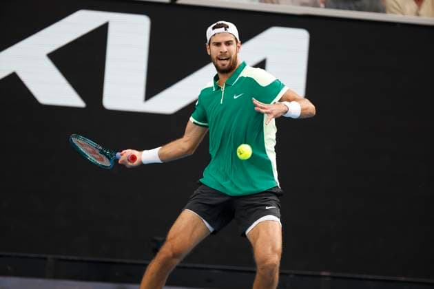 21st January 2024; Melbourne Park, Melbourne, Victoria, Australia; Australian Open Tennis Championship Day 8; Karen Khachanov in action during the round four singles match against Jannik Sinner ( ITA)  ActionPlus12599998 NaFoto
